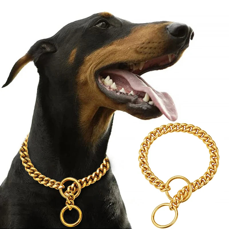 Stainless Steel Cuban Chain Dog Collar – Durable Training & Walking Metal Collar