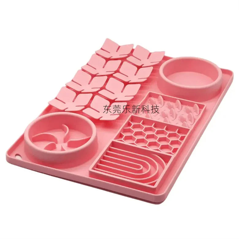 Silicone Dual Slow Feeder Bowl – Anti-Slip Suction Cup Pet Feeding Mat