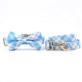 DDPaws  Collar + Leash + Bowtie / XS Designed Blue Rose Plaid Set [Made-to-Order]