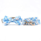 DDPaws  Collar + Leash + Bowtie / XS Designed Blue Rose Plaid Set [Made-to-Order]