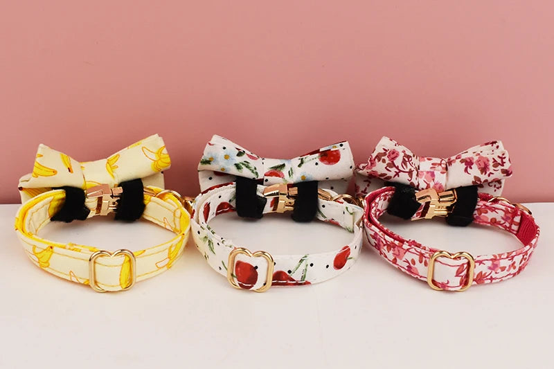 Corduroy Cat Collar Bowknot Adjustable Safety Personalized pet collar Customized Name Soft