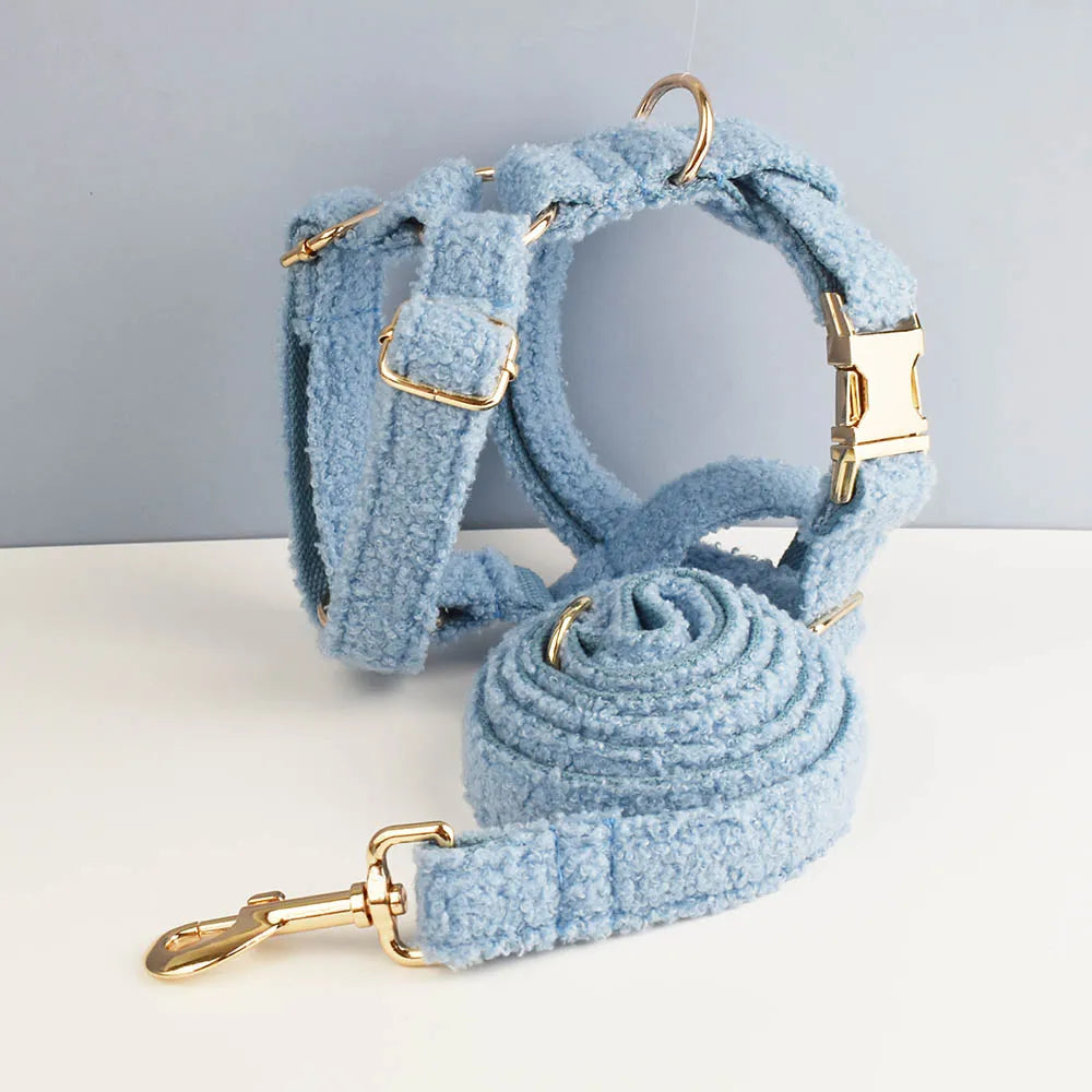 Teddy Velvet Personalized Dog Collar, Leash & Harness Set