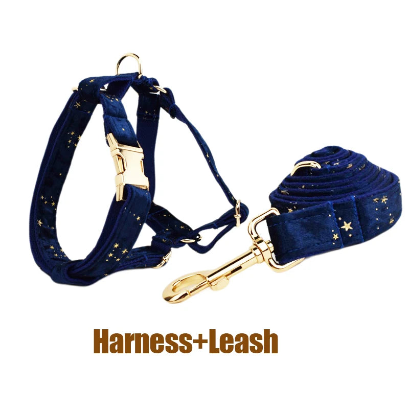 Dark Blue Personalized Dog Collar, Leash & Harness Set