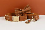 Brown Grid Personalized Dog Collar, Leash & Harness Set
