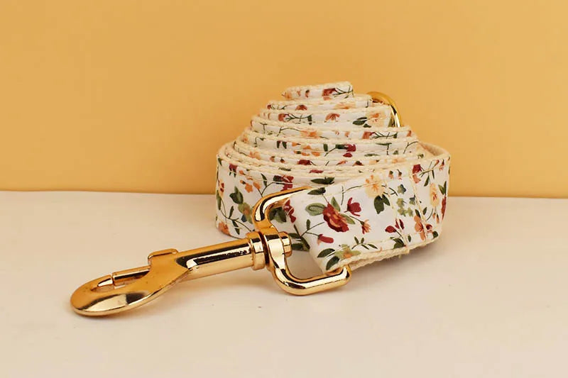Luxury Flower Soft Cotton Personalized Dog Collar, Leash & Harness Set
