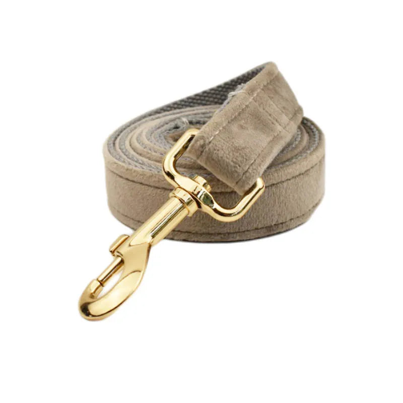 Light grey Velvet Personalized Dog Collar, Leash & Harness Set