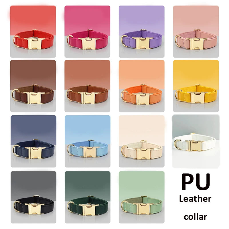 Customized Colorfule Waterproof Pet Collars PU Leather Dog Adjustable Puppy Dog Necklace Durable Pet Leads Accessory