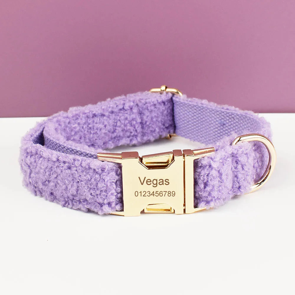 Teddy Velvet Personalized Dog Collar, Leash & Harness Set