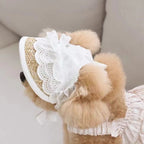 Summer Pet Sun Hat – Adjustable Lace Bow Cap for Dogs & Cats