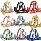 Personalized Floral Dog Harness and Leash Set, Puppy Bowtie Collar with Poop Bag, Cute Outdoor Pet Gift