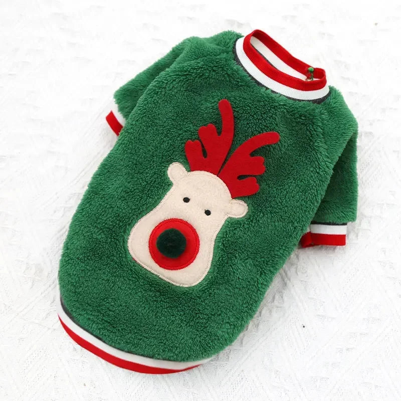Christmas Dog Hoodie – Warm Winter Pet Costume with Santa & Elk Design