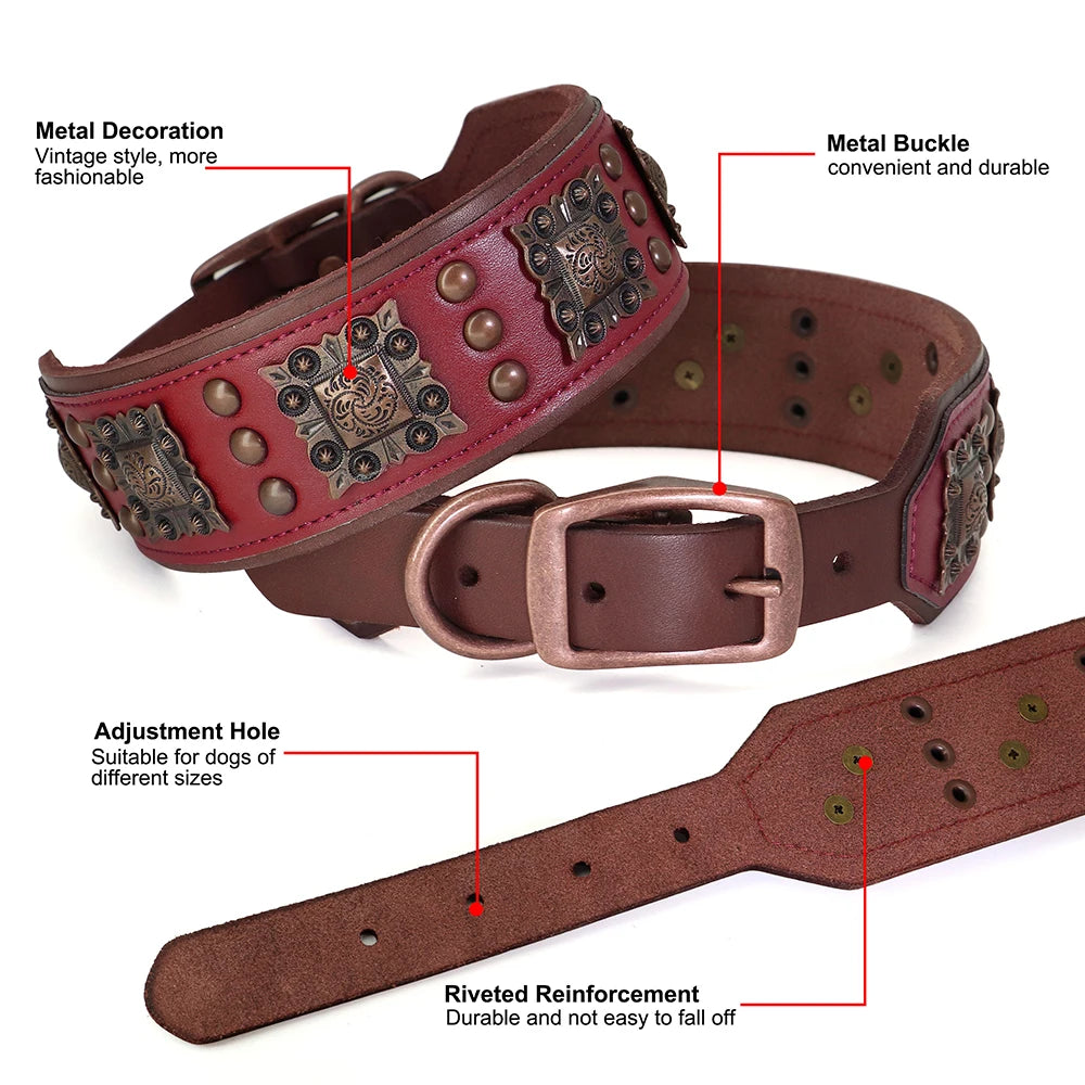 Real Leather Dog Collar & Leash Set – Durable Padded Luxury Design for Medium & Large Dogs
