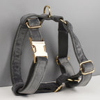 Dark Grey Velvet Personalized Dog Collar, Leash & Harness Set