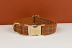 Brown Grid Personalized Dog Collar, Leash & Harness Set
