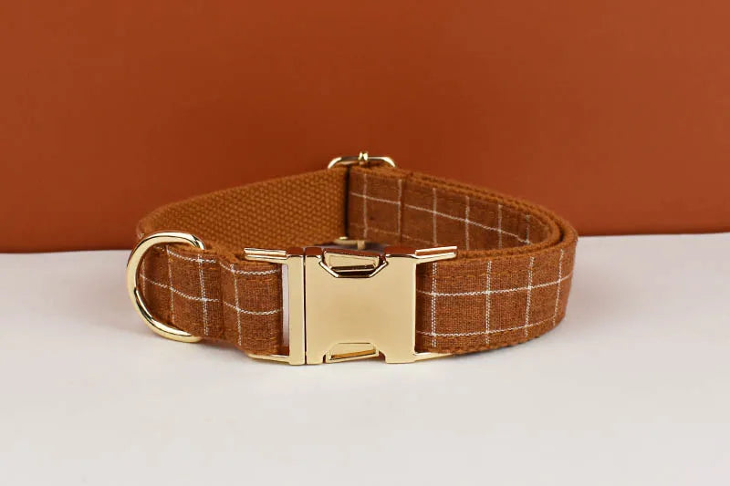 Brown Grid Personalized Dog Collar, Leash & Harness Set