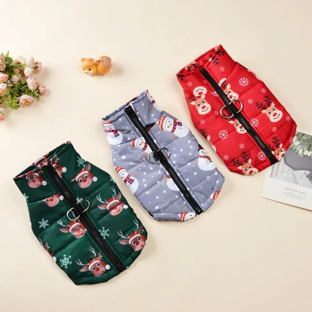 Christmas Dog Jacket – Waterproof & Warm Holiday Coat with D-Ring for Small & Medium Pets