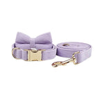 Purple Corduroy Dog Collar Leash and Harness Set