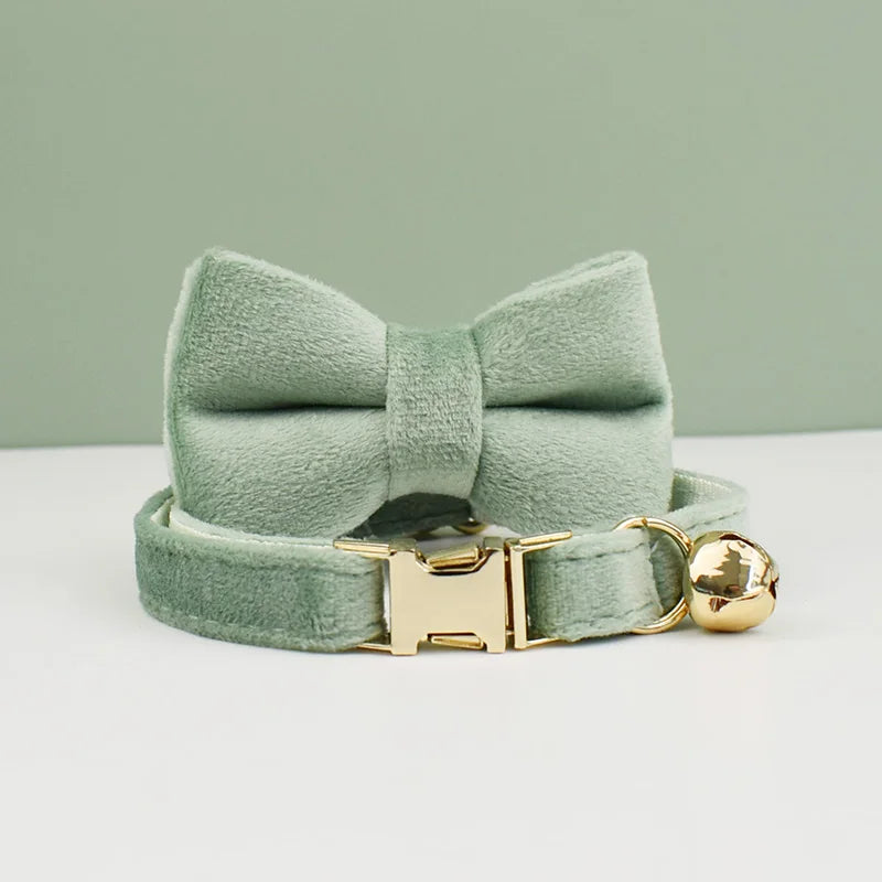 Velvet Cat Collar Bowknot Personalized Collar for cats with bell and a bow