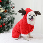 Christmas Elk Dog Hoodie – Warm Coral Velvet Winter Outfit for Small Dogs
