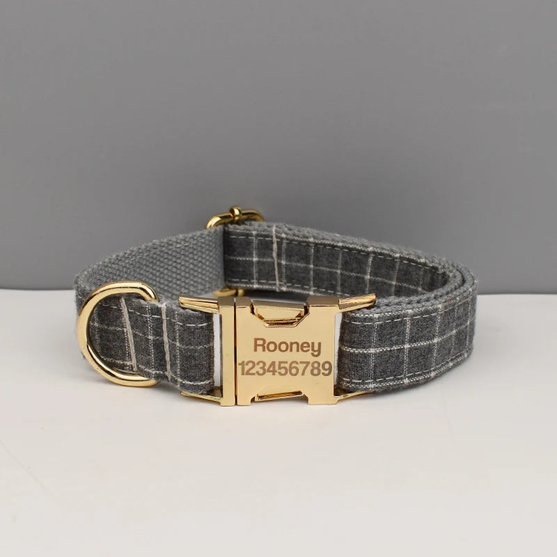 Personalized Plaid Dog Collar Leash Set