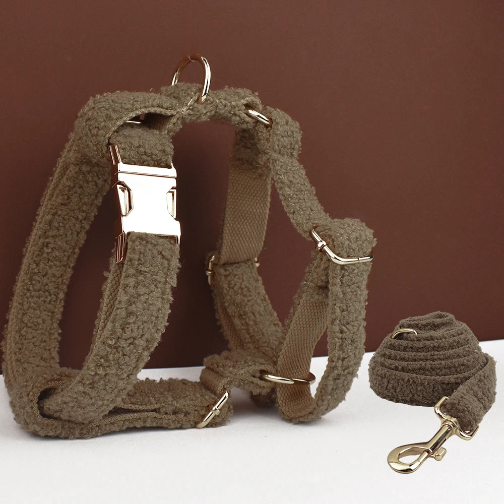 Lambskin Personalized Dog Collar, Leash & Harness Set