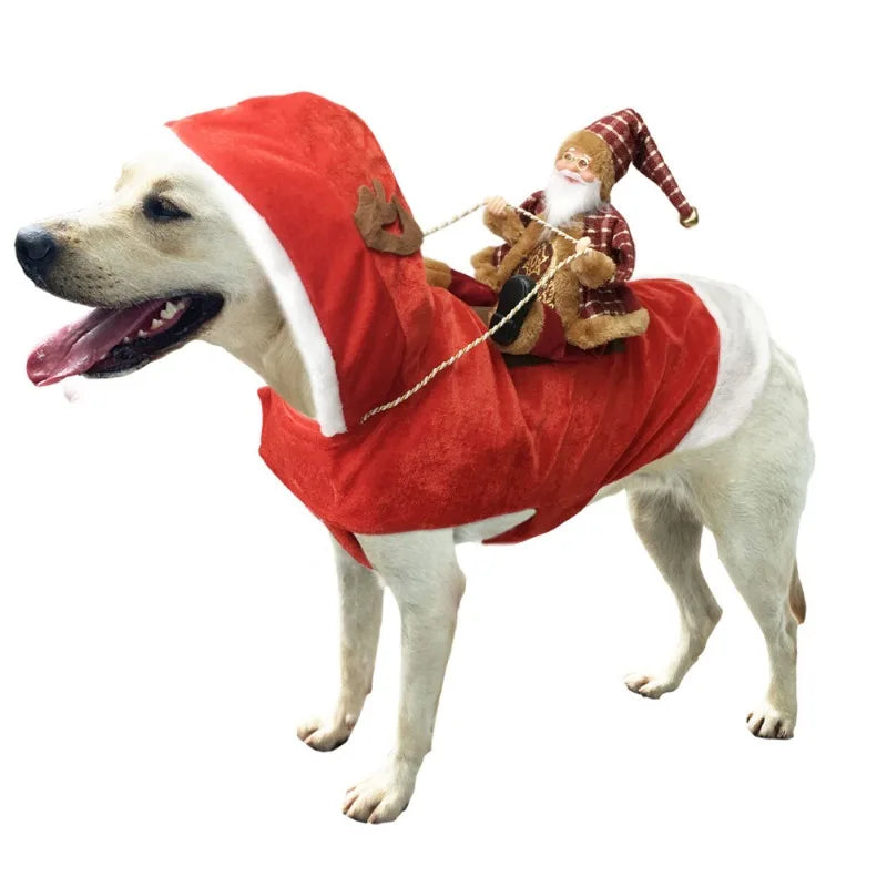 Santa Claus Riding Dog Costume – Funny Christmas Outfit for Small, Medium & Large Dogs