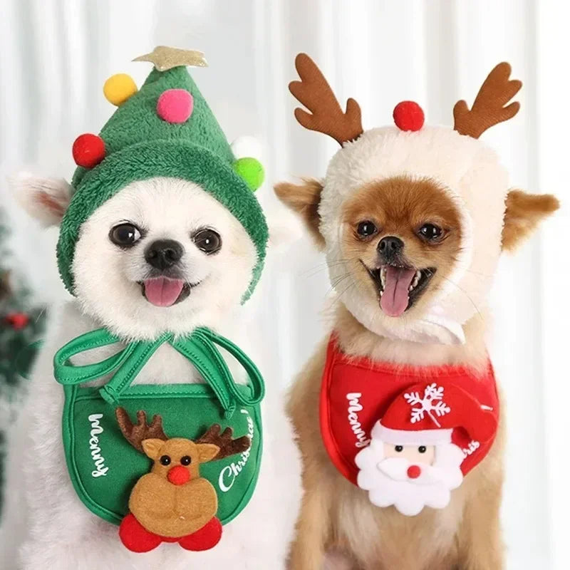 Christmas Pet Hat & Bandana Set – Cute Holiday Costume for Small Dogs & Cats