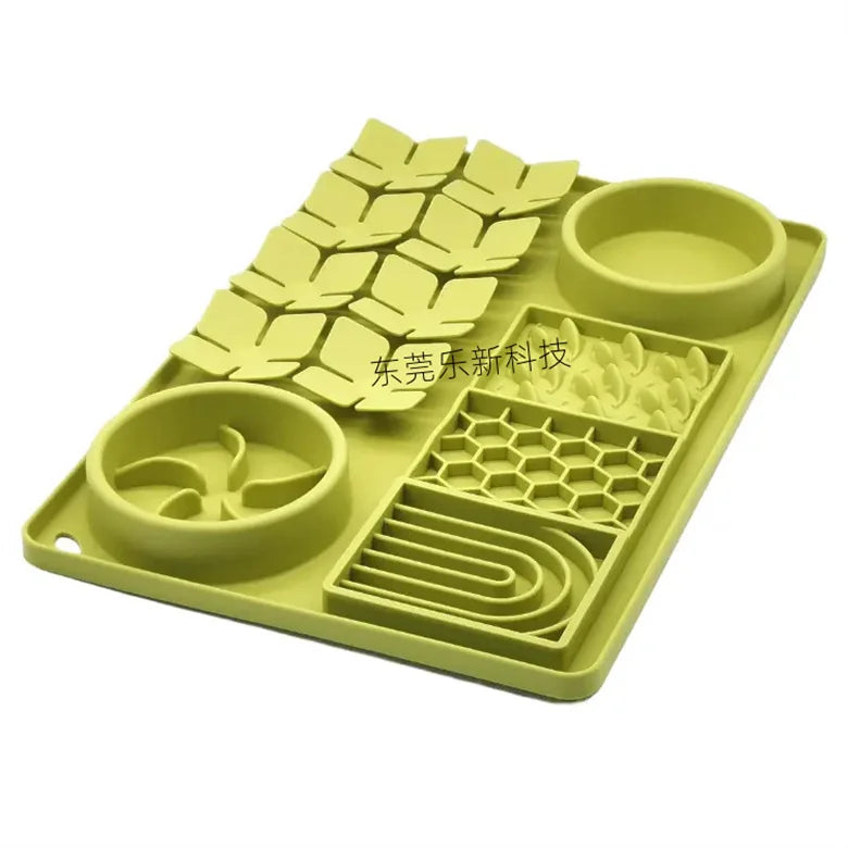 Silicone Dual Slow Feeder Bowl – Anti-Slip Suction Cup Pet Feeding Mat