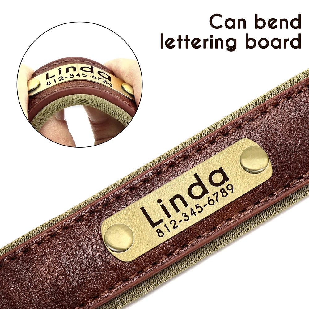 Personalized PU Leather Dog Collar – Soft Padded & Adjustable Custom ID Collar