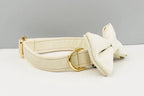 Milky White Velvet Personalized Dog Collar, Leash & Harness Set