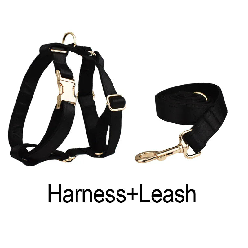 Black Satin Wedding Dog Collar Leash and Harness Set