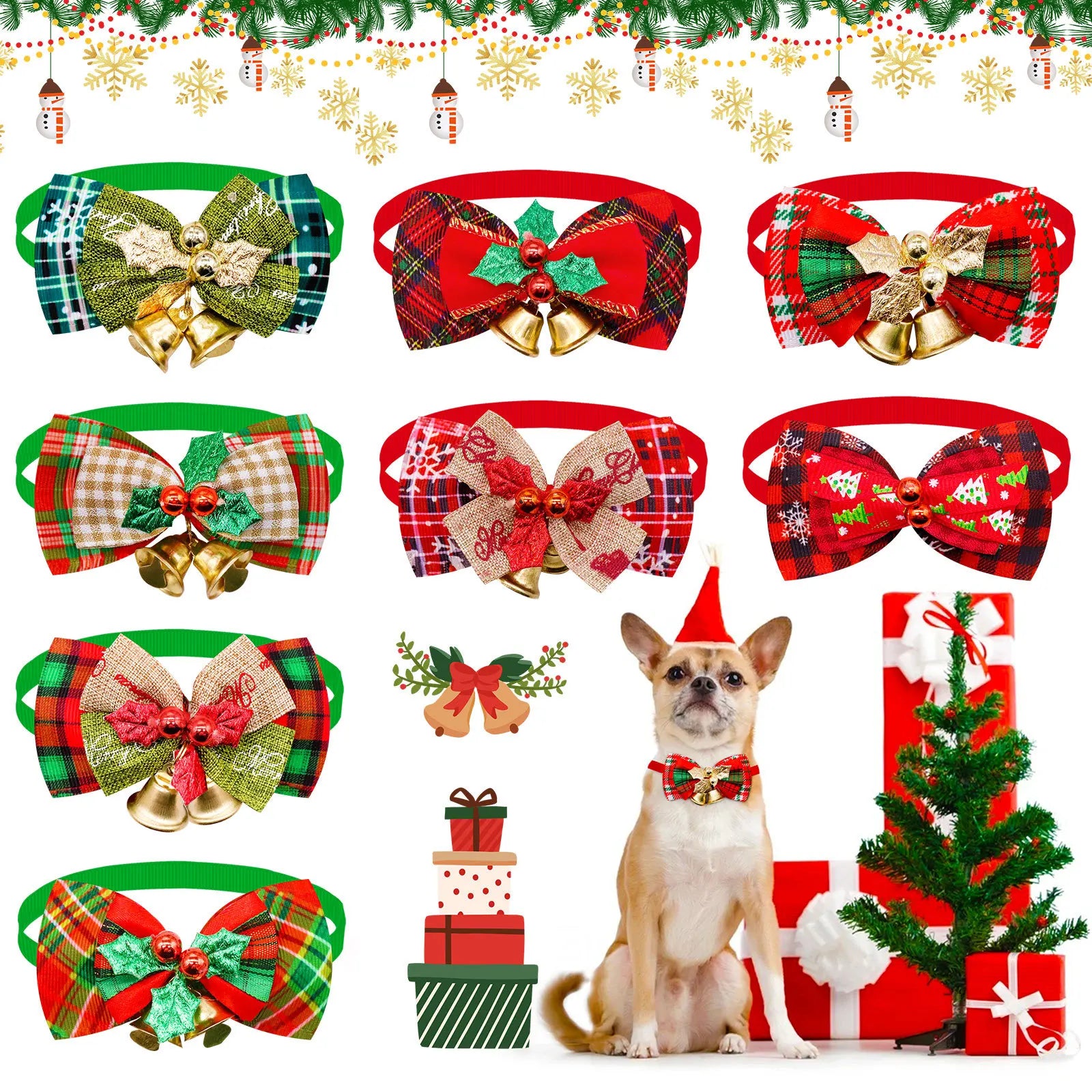 Christmas Dog Collar with Bell & Tie – Festive Adjustable Collar for Dogs & Cats