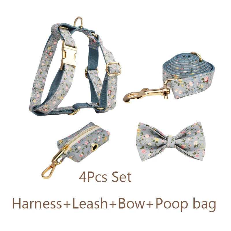 Flower Personalized Dog Collar, Leash & Harness Set