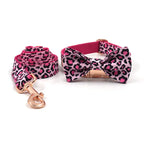 DDPaws  Collar + Leash + Bowtie / XS Pink Leopard Velvet Set