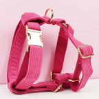 Mei Red Corduroy Personalized Dog Collar, Leash & Harness Set