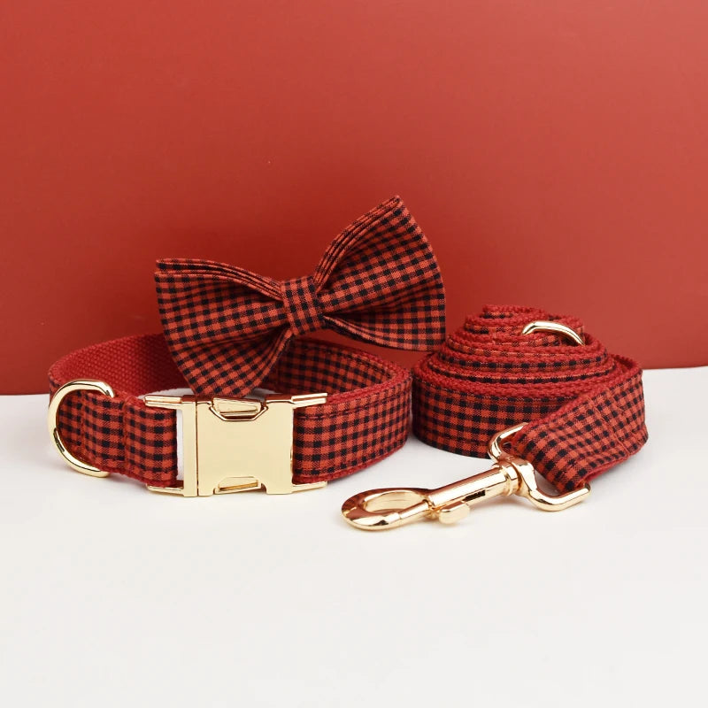 Personalized Plaid Dog Collar Leash Set