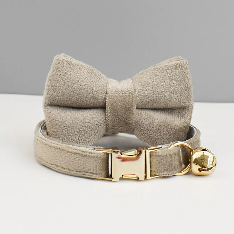 Velvet Cat Collar Luxury Cat Collar Personalized with Name Plate Bell Bow tie