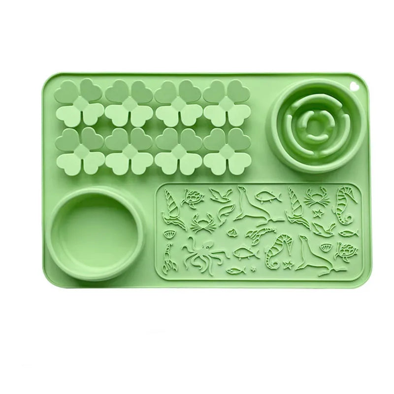 Silicone Dual Slow Feeder Bowl – Anti-Slip Suction Cup Pet Feeding Mat
