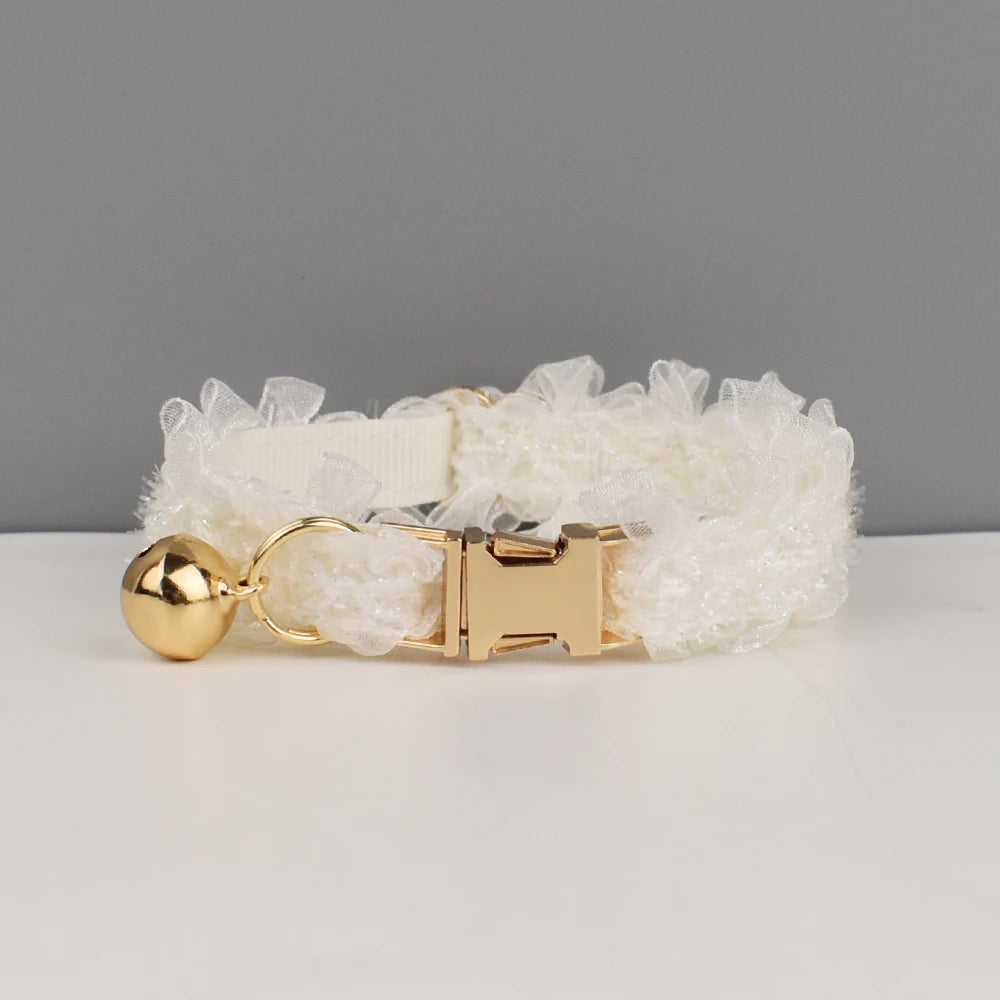 Lace Cat Collar  – Personalized Engraved Nameplate, Padded Small Dogs