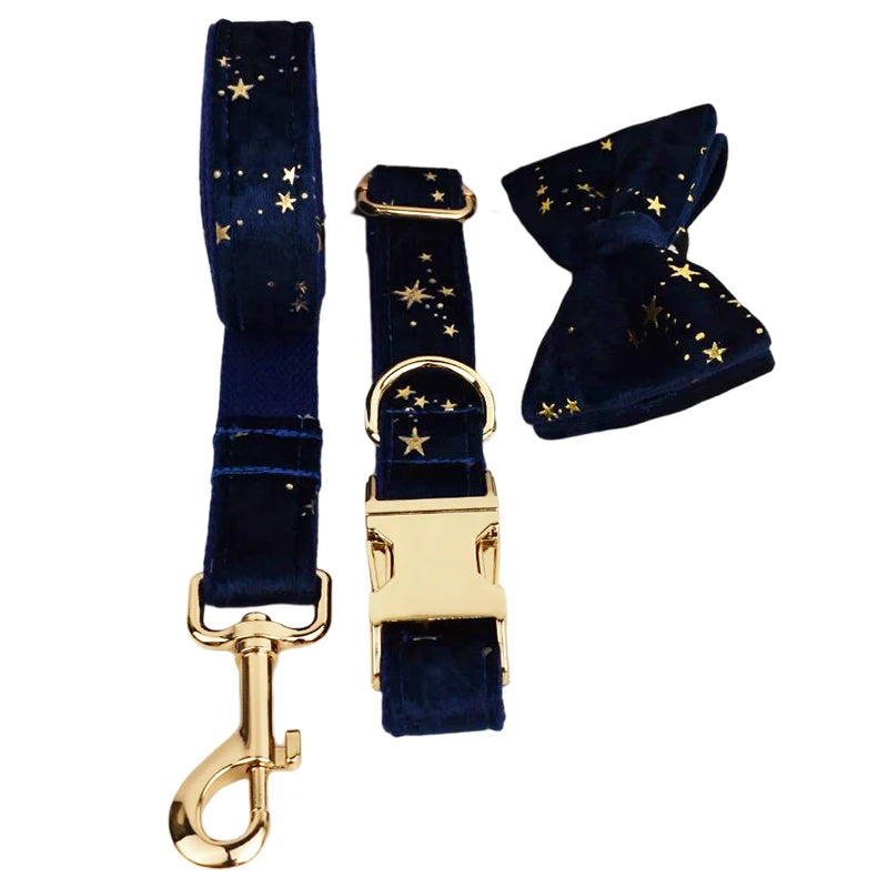 Dark Blue Personalized Dog Collar, Leash & Harness Set