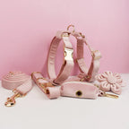 Pale Pink Velvet Dog Collar Leash and Harness Set