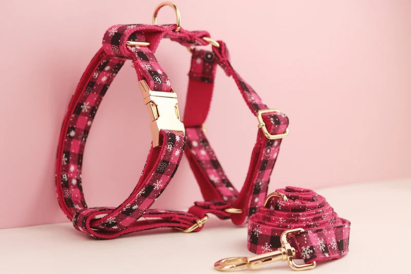 Christmas Personalized Dog Collar, Leash & Harness Set