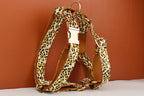 Customized Designer Logo Leopard Personalized Dog Collar, Leash & Harness Set
