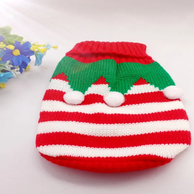 Christmas Vintage Dog Sweater – Holiday Reindeer & Red Heart Design for Small Dogs