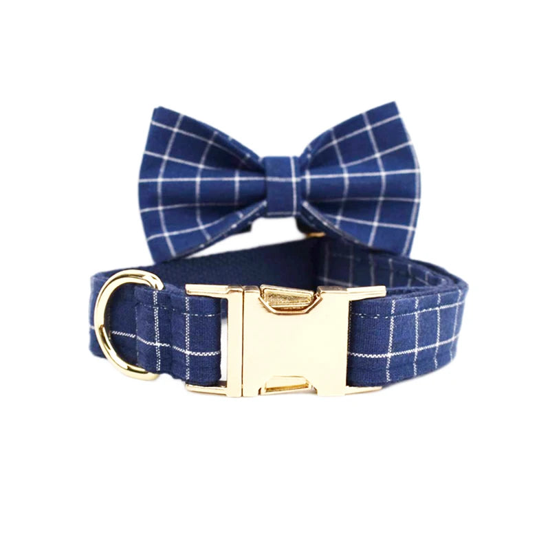 Grid Dark Blue Personalized Dog Collar, Leash & Harness Set