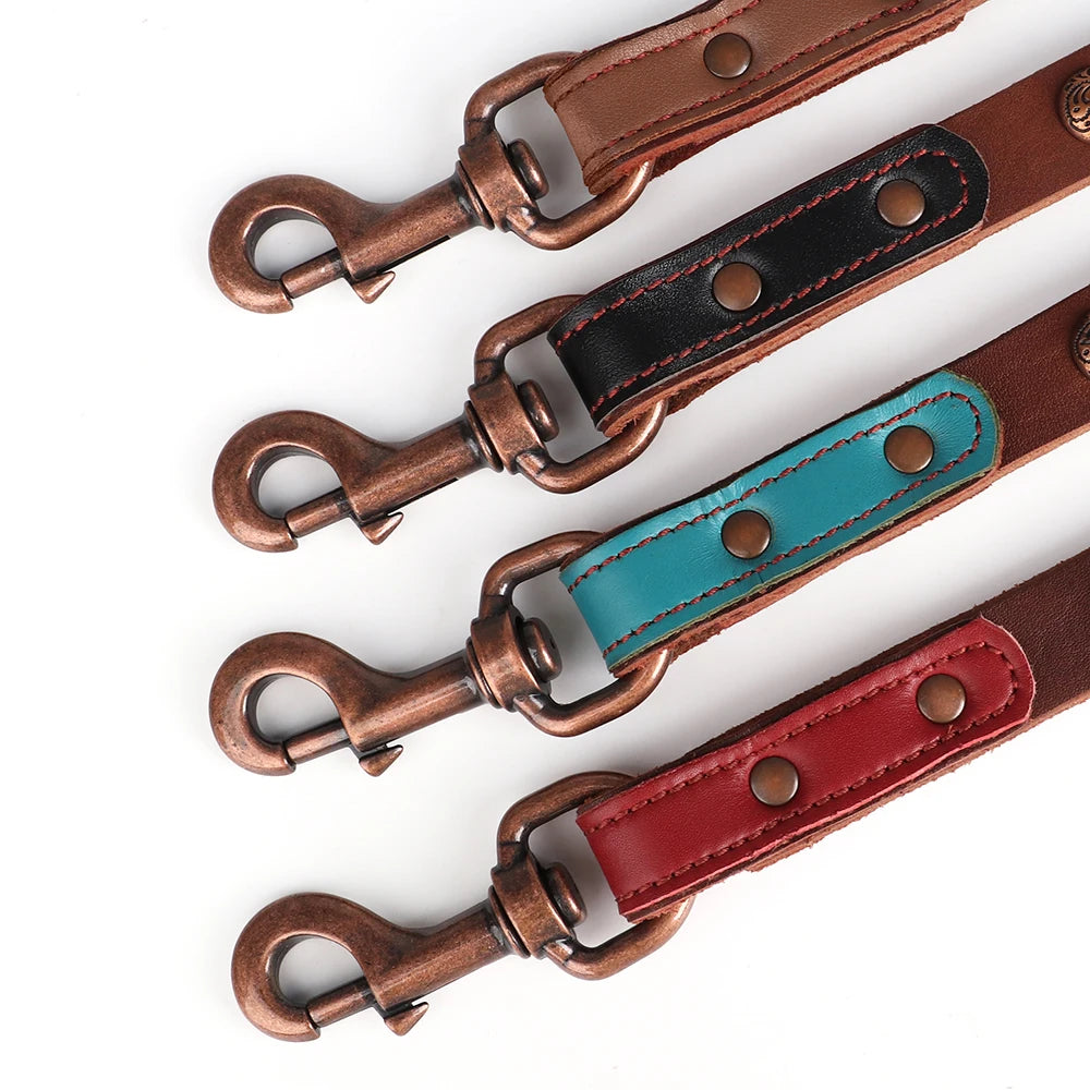 Real Leather Dog Collar & Leash Set – Durable Padded Luxury Design for Medium & Large Dogs