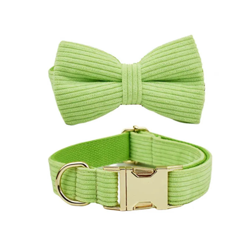 Apple Fruit Green Corduroy Personalized Dog Collar, Leash & Harness Set