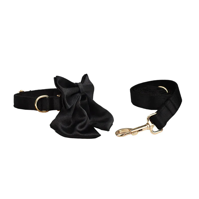 Black Satin Wedding Dog Collar Leash and Harness Set