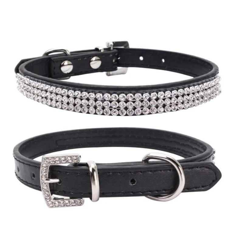 Rhinestone Dog Collar – Sparkling Crystal PU Collar for Cats & Dogs