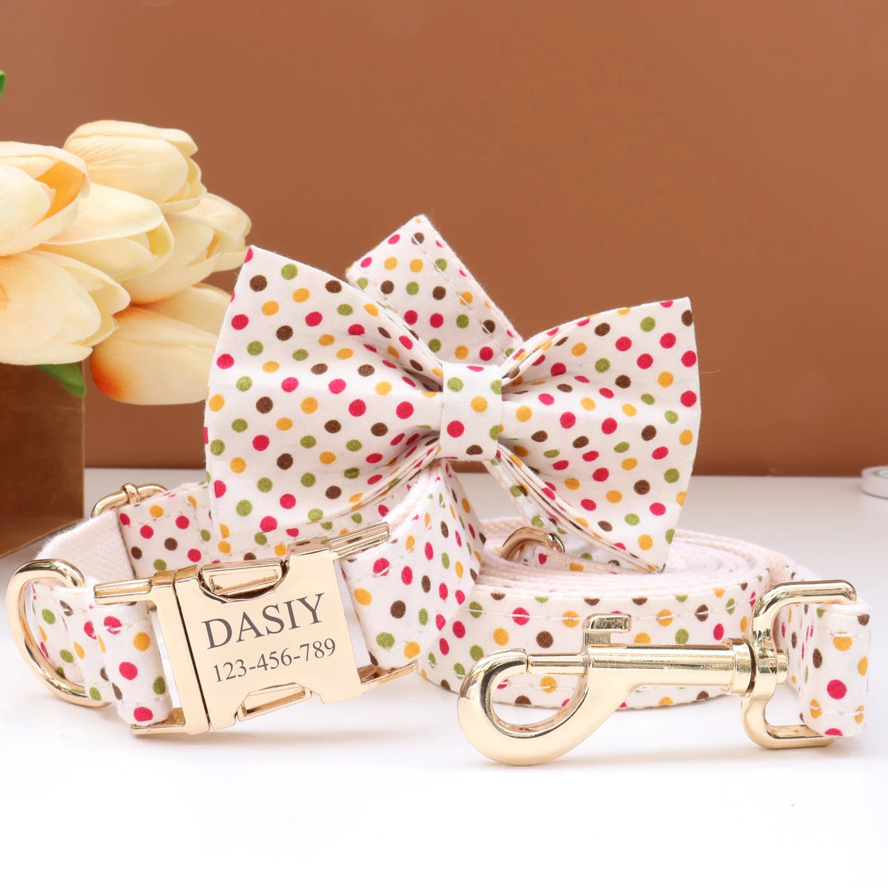 Personalized Dog Collar Bowtie Leash Set